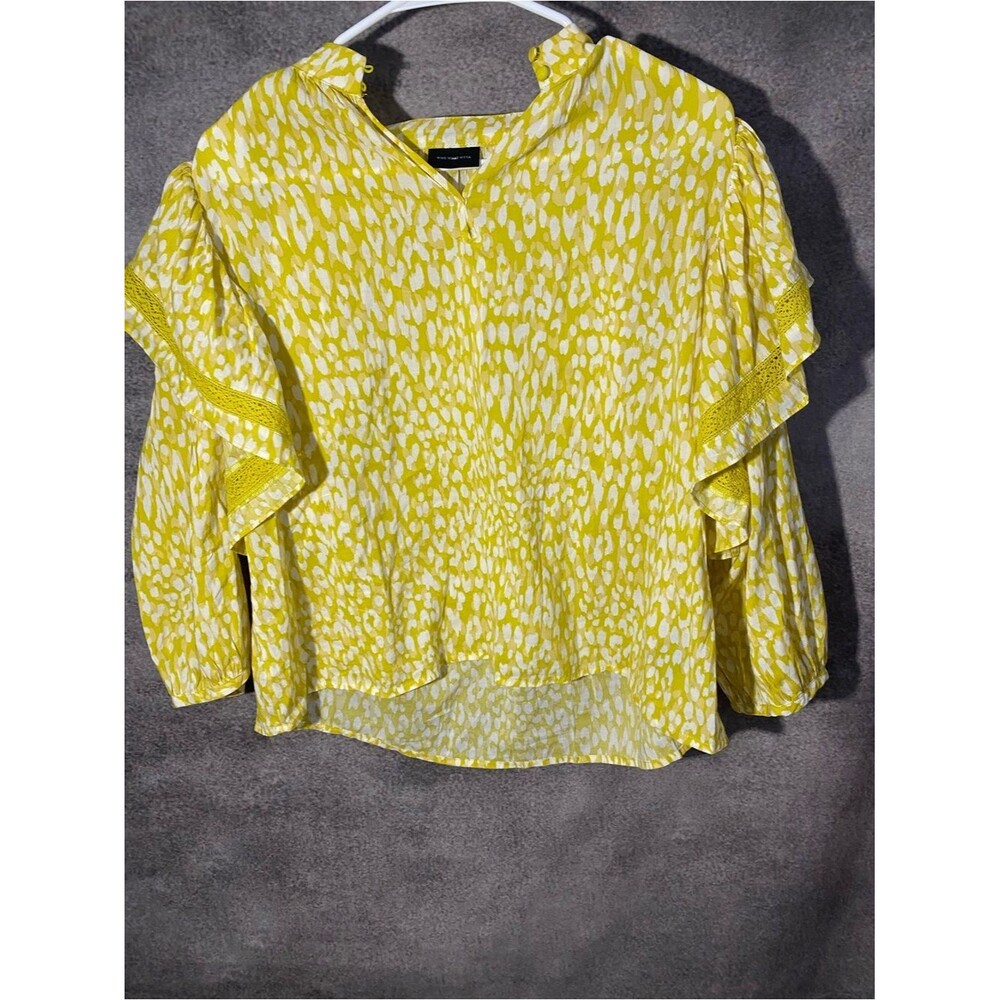 Who What Wear Yellow and White Printed Ruffle Sleeve Blouse Women's M no SZ tag